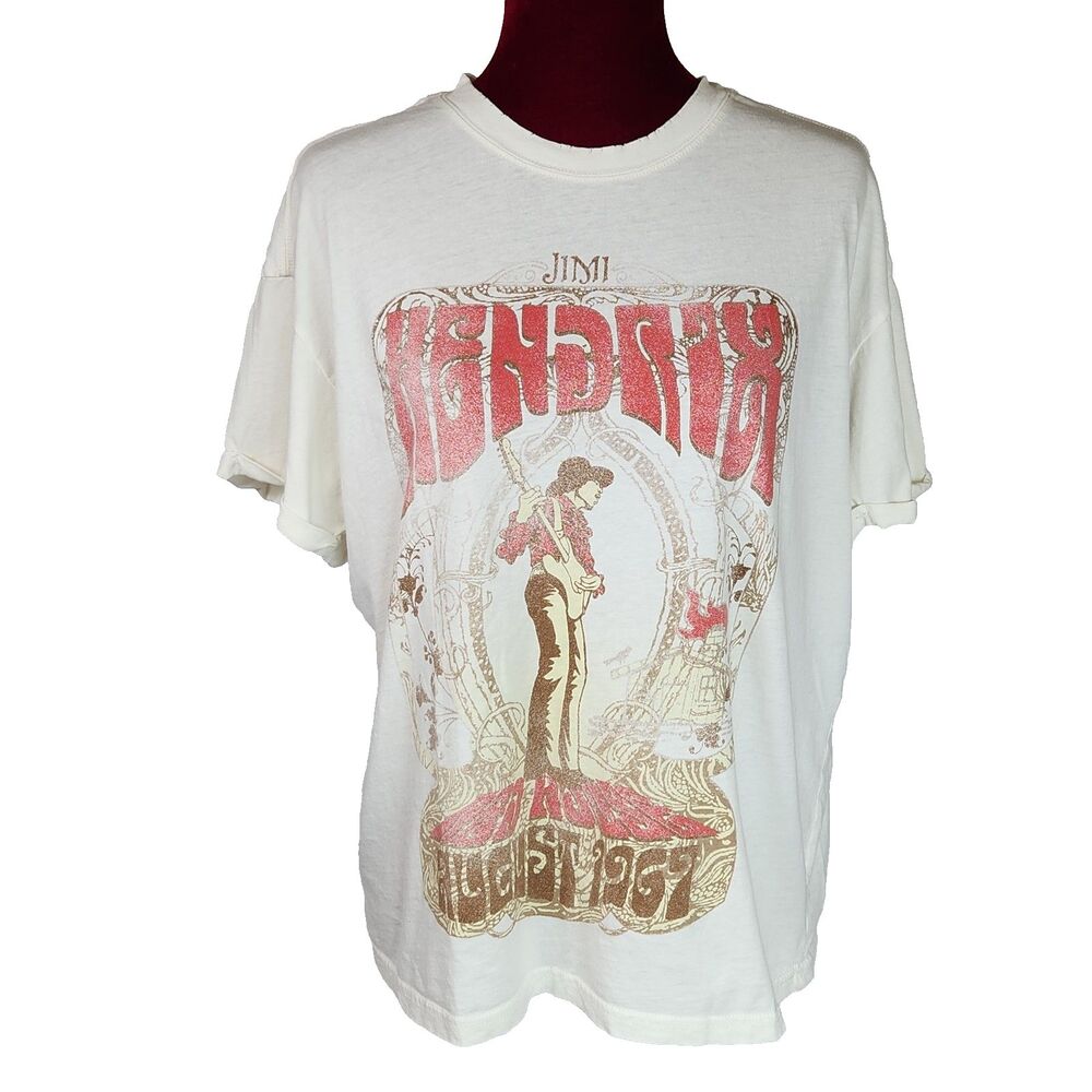 Jimi Hendrix August 1967 Graphic T-Shirt Goodie Two Sleeves S Distressed Grunge